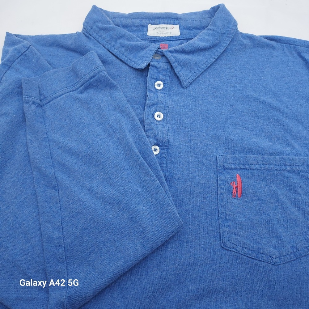 Johnnie-O Mens 2XL Blue Long Sleeve Polo Shirt Cotton Pocket Surfer Logo Heather